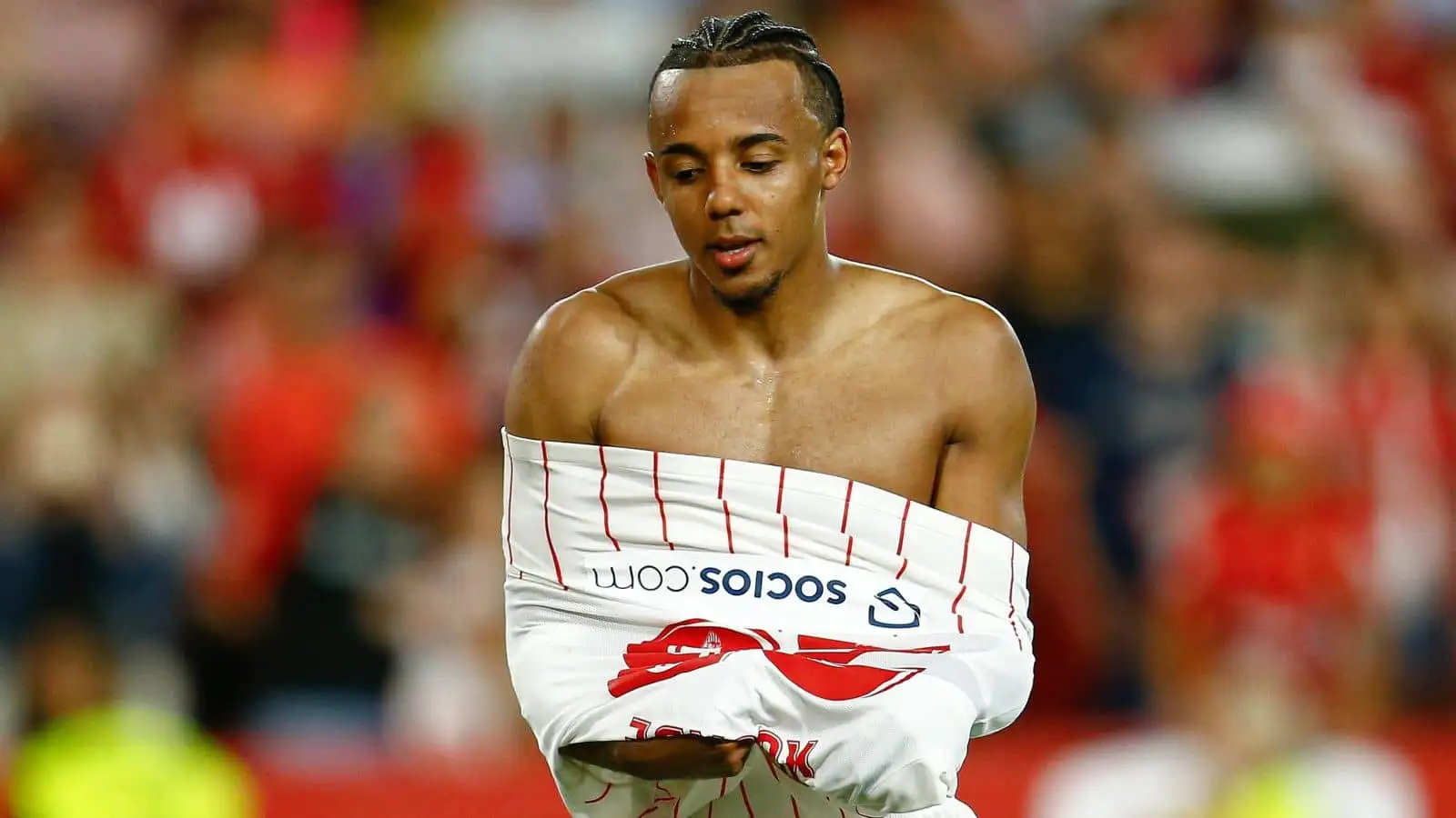 Jules Kounde, Sevilla, during the LaLiga game v Athletic Club played at Sanchez Pizjuan Stadium