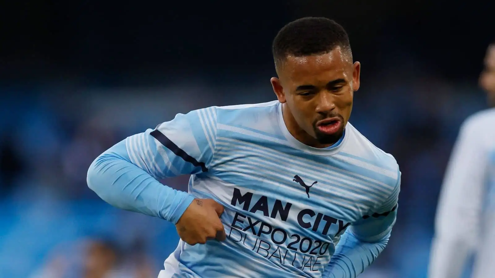 Gabriel Jesus, Man City striker, during the warm-up for Champions League semi-final against Real Madrid at Etihad Stadium