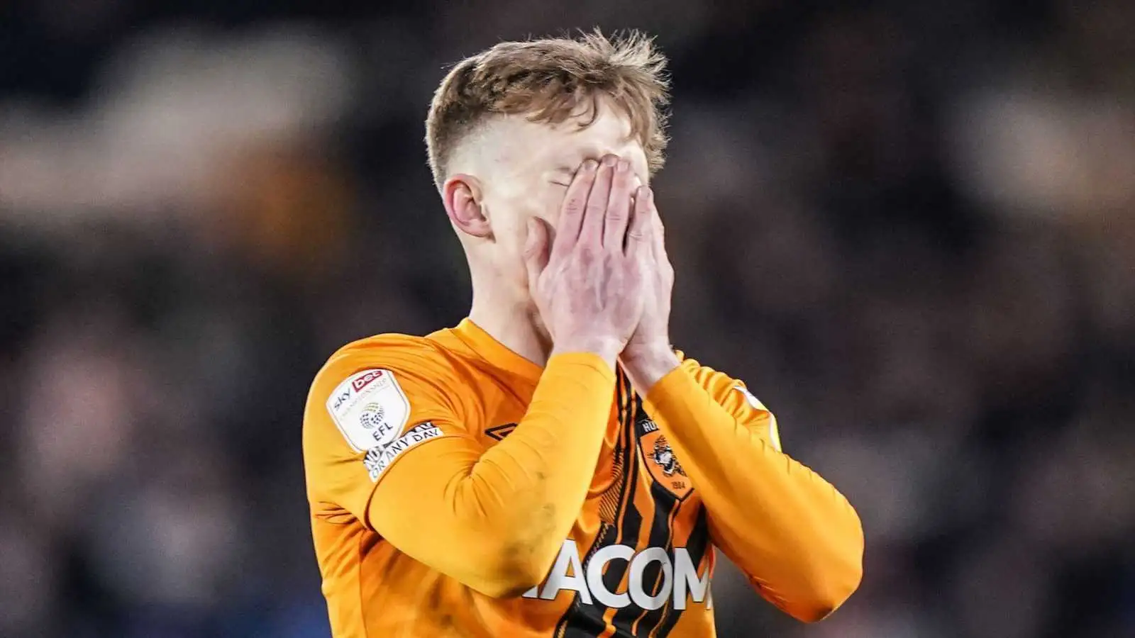 Keane Lewis-Potter after missing a chance for Hull City
