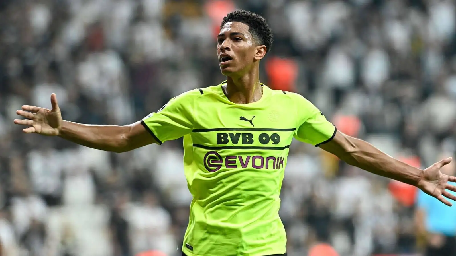 Jude Bellingham of Borussia Dortmund celebrating during the UEFA Champions League match between Besiktas and Borussia Dortmund at Vodafone Park on September 15, 2021 in Istanbul, Turkey