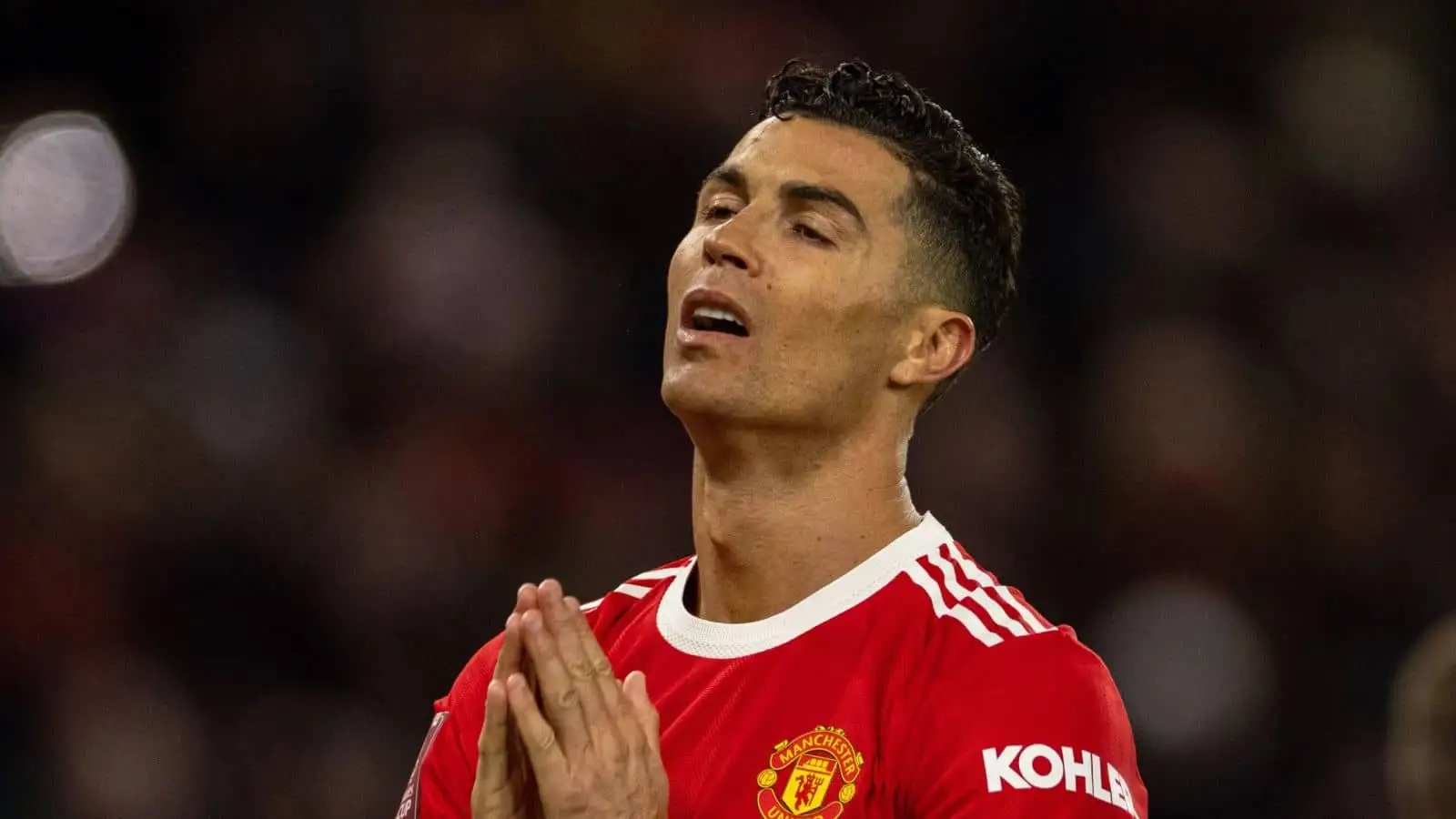 Cristiano Ronaldo looks dejected during the English FA Cup fourth round match between Manchester United and Middlesbrough