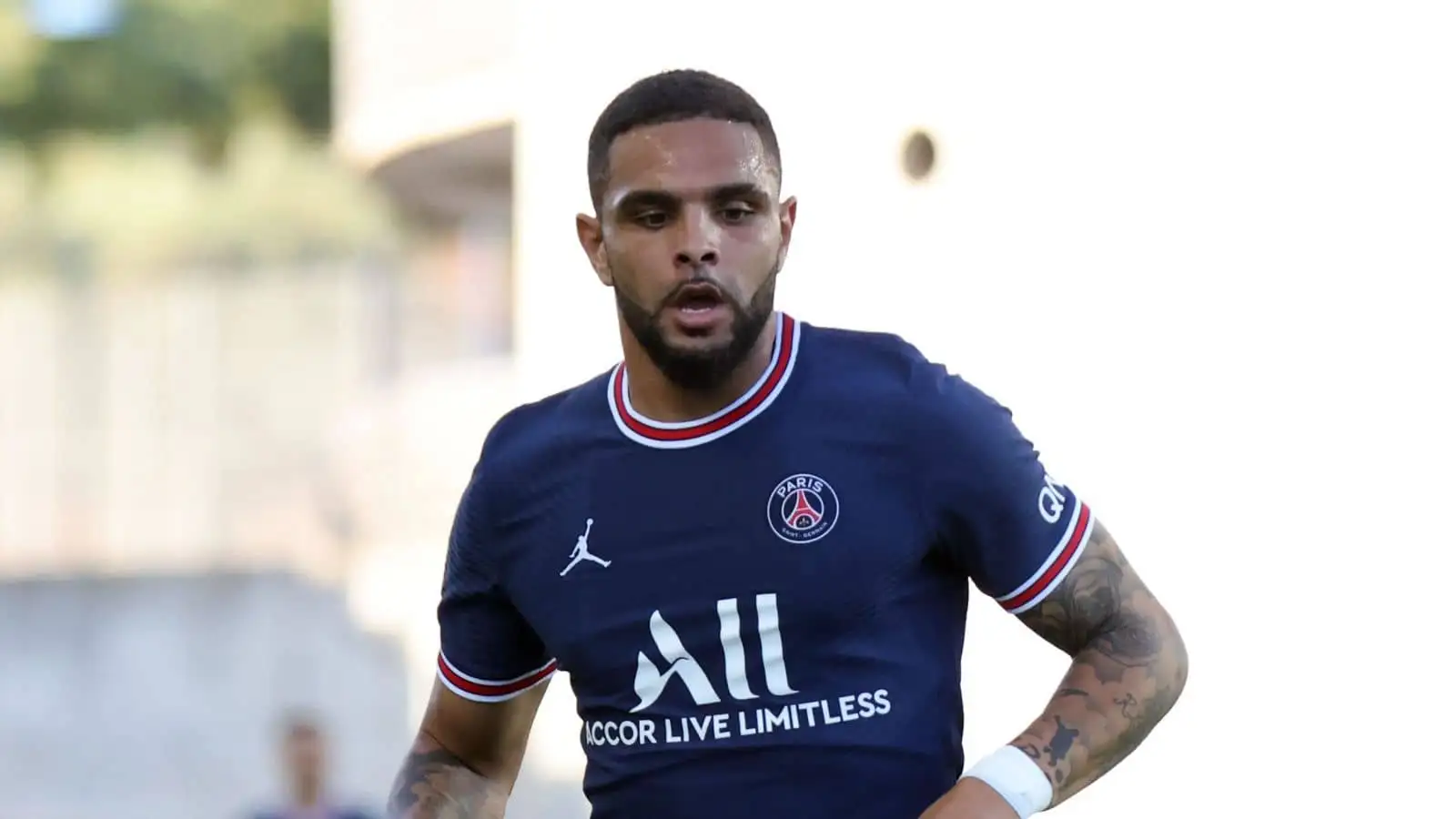 Layvin Kurzawa of Paris Saint Germain during the pre-season friendly match between Sevilla CF and Paris Saint Germain at Algarve Stadium in Faro