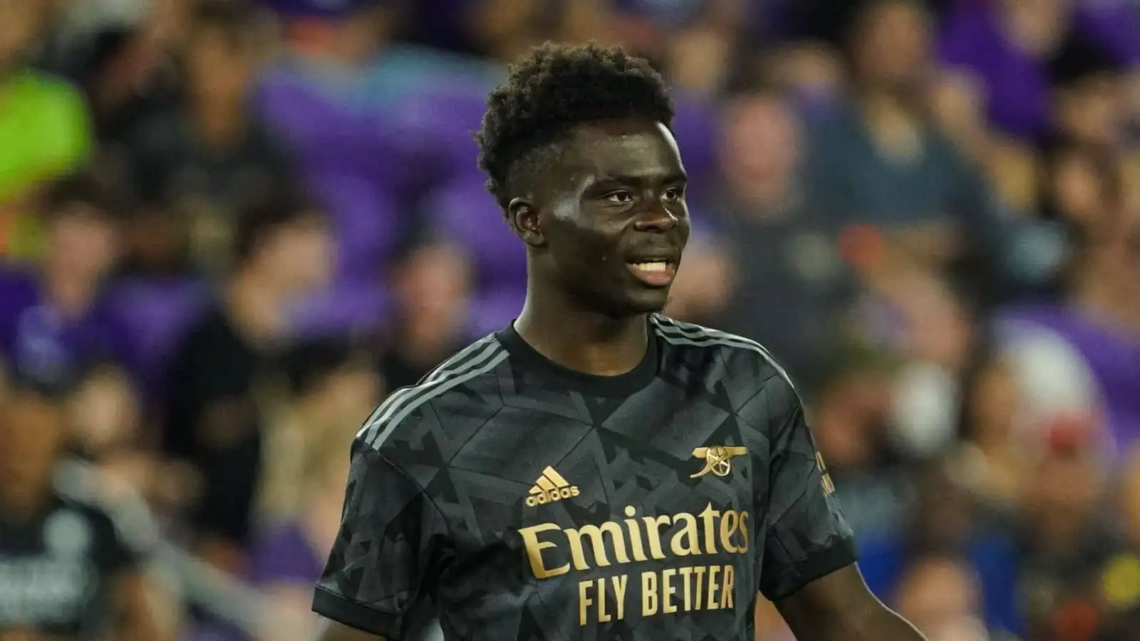 Bukayo Saka enters the pitch in the second half v Orlando City at Exploria Stadium in a Friendly Match