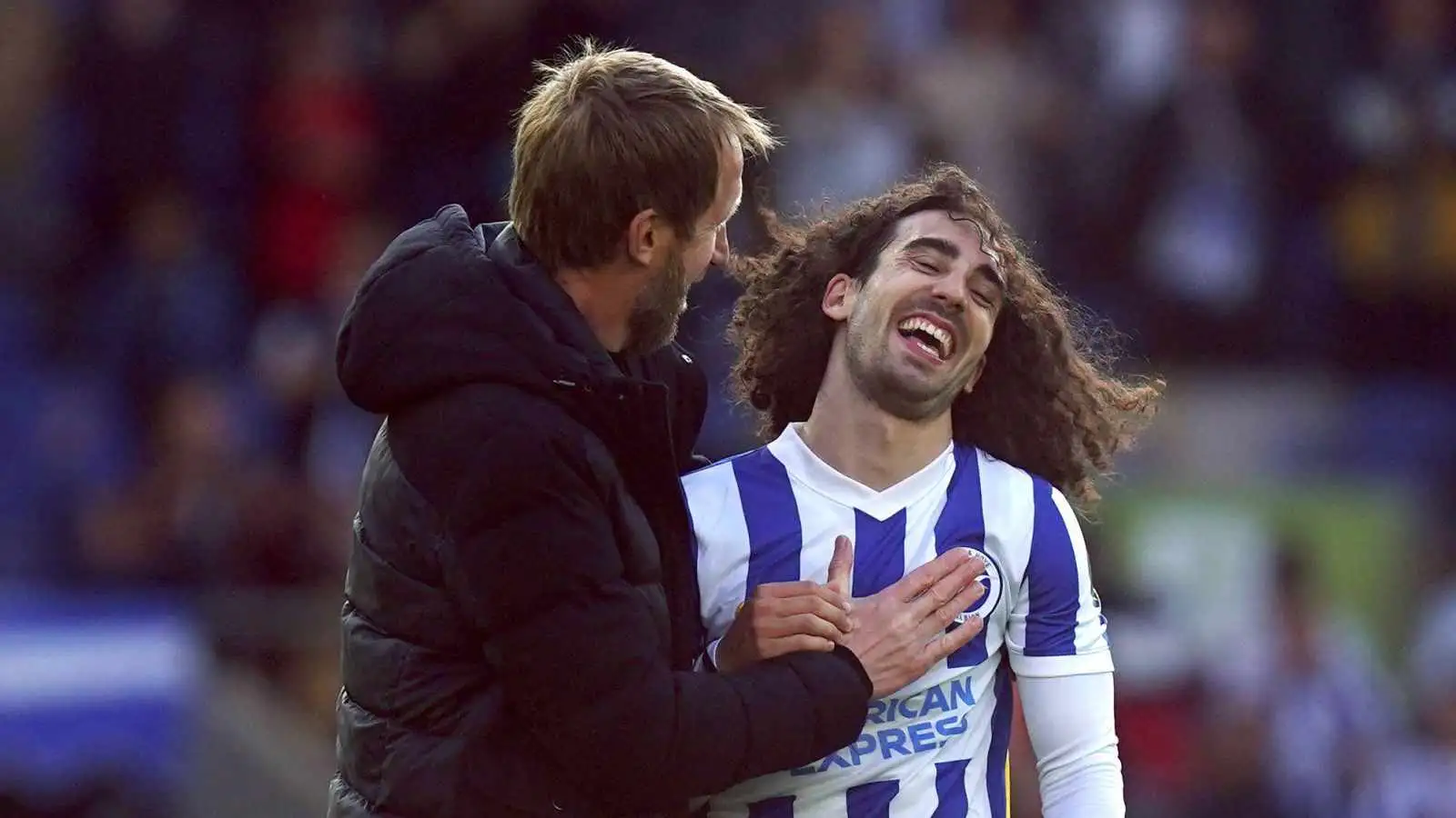 Marc Cucurella laughing with Graham Potter