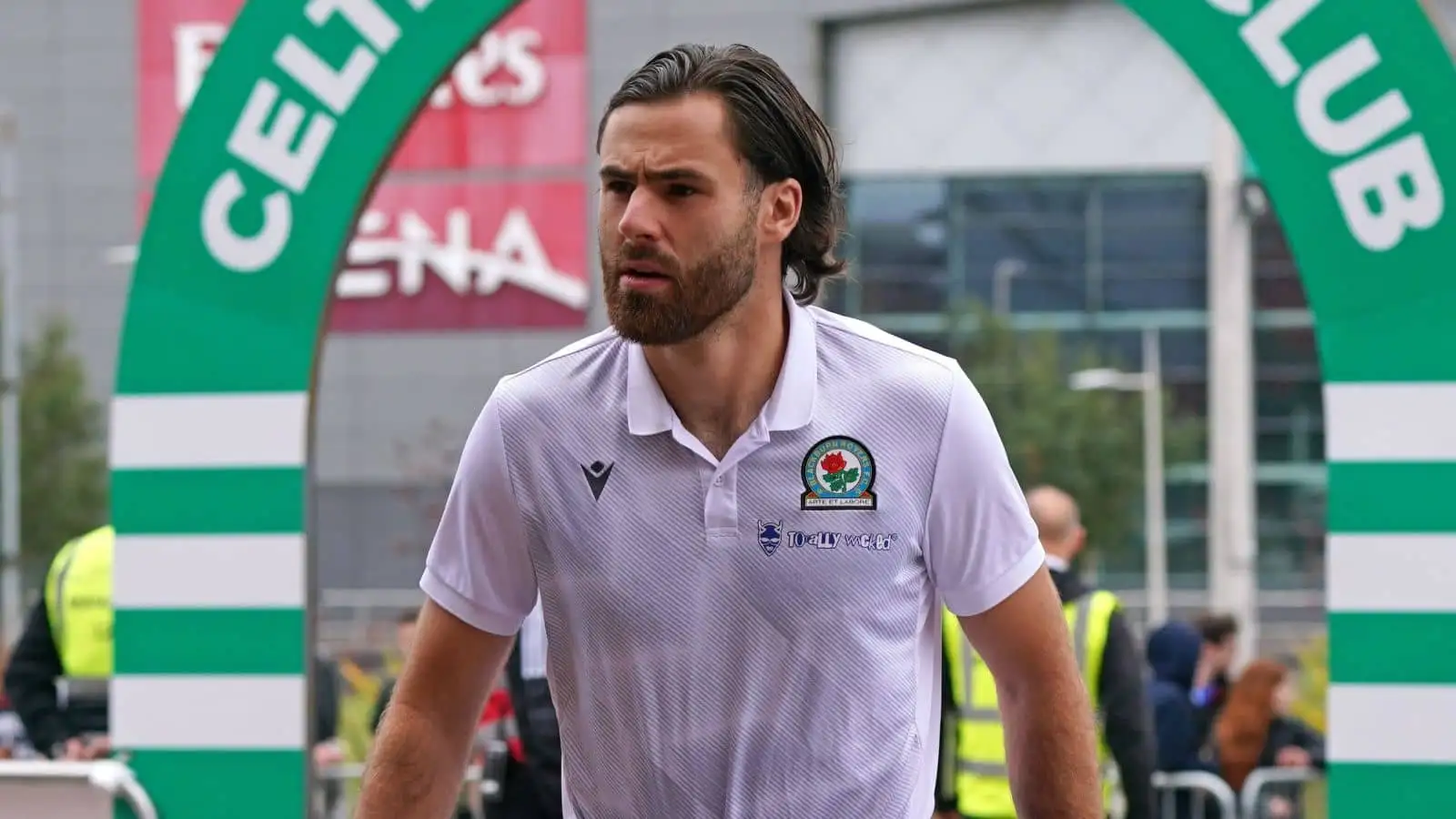 Ben Brereton Diaz of Blackburn Rovers arriving before a pre-season friendly match at Celtic Park, Glasgow
