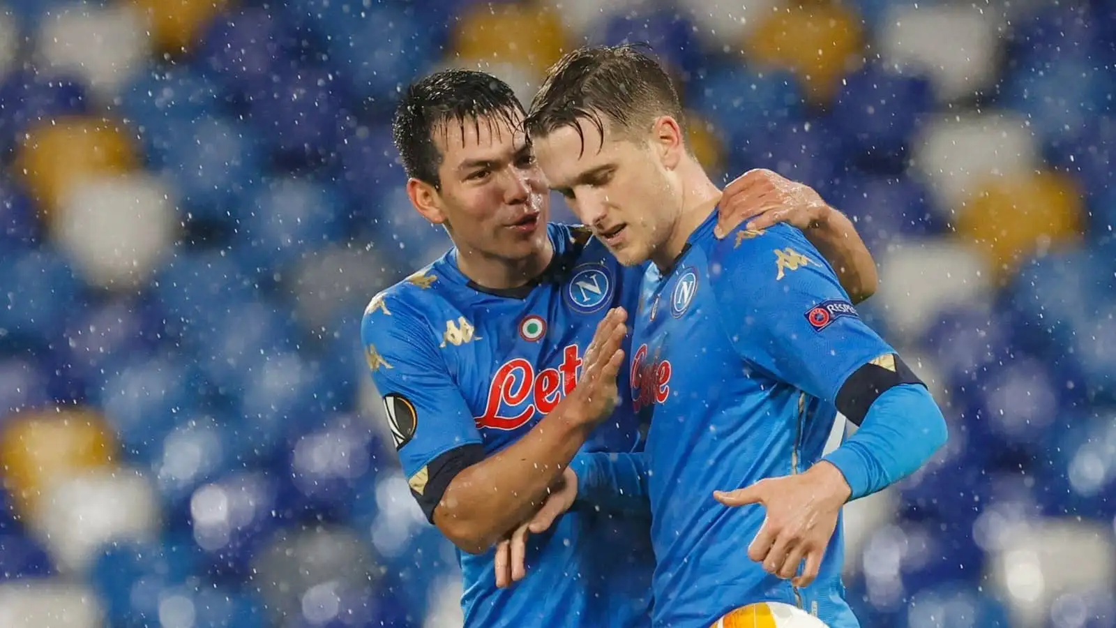 Napoli players Hirving Lozano and Piotr Zielinski