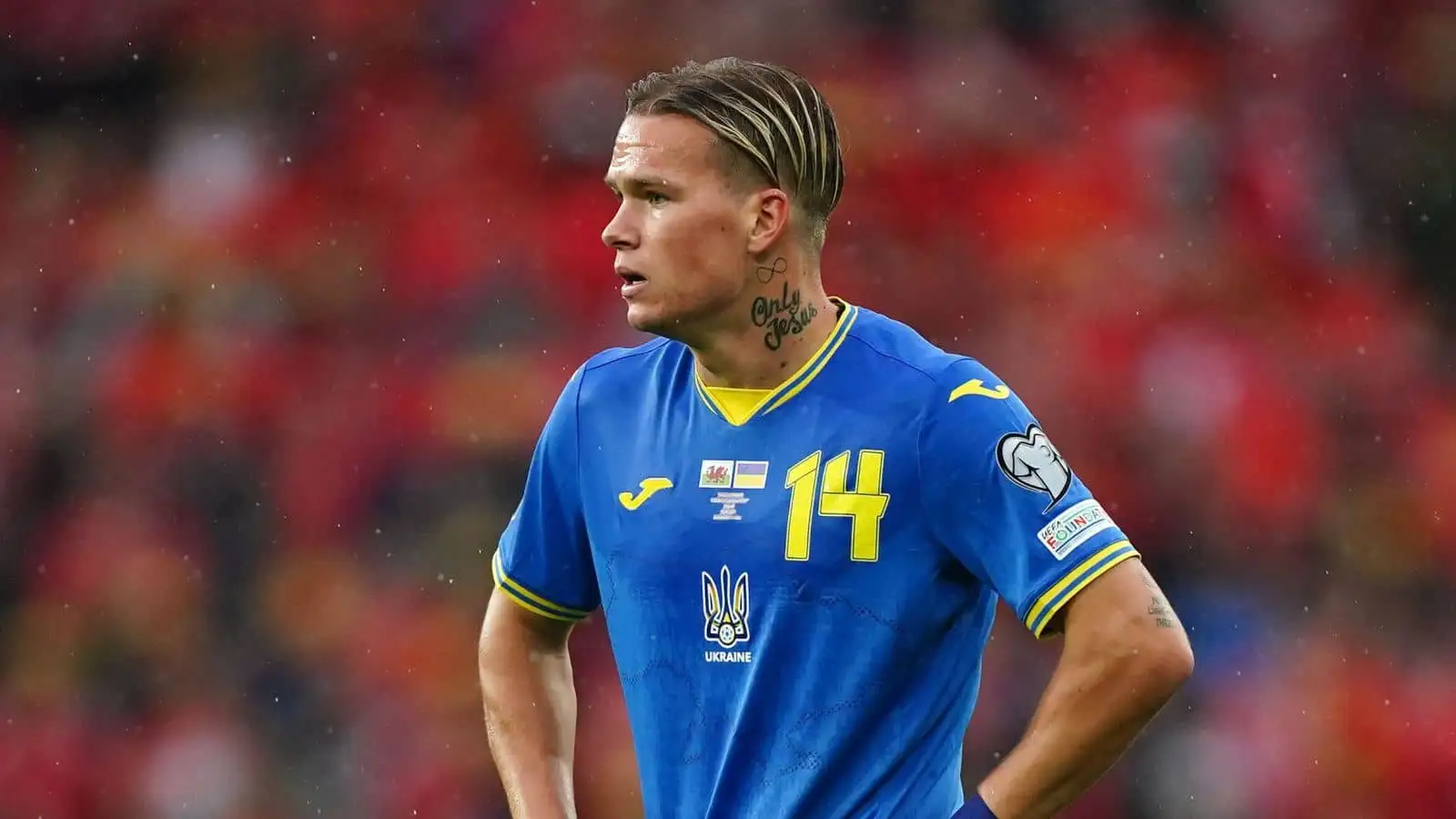 Mykhaylo Mudryk of Ukraine reacts during the FIFA World Cup 2022 Qualifier play-off final match at Cardiff City Stadium, Cardiff