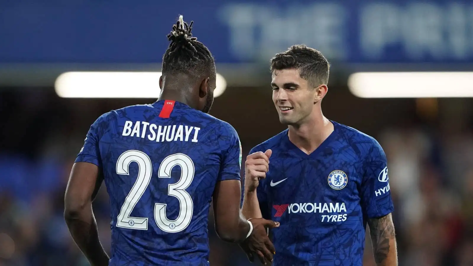 Christian Pulisic celebrates with Michy Batshuayi