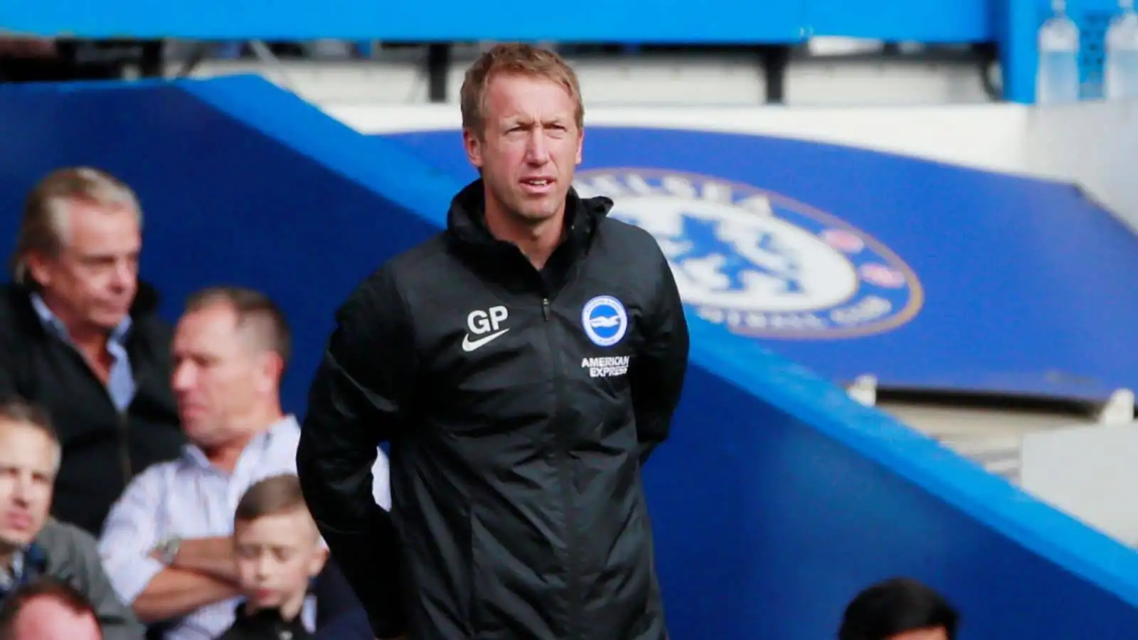 Graham Potter, Brighton manager, during Premier League ga,e v Chelsea at Stamford Bridge