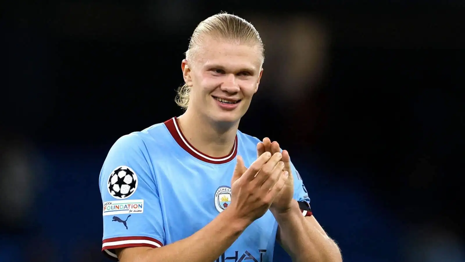 Erling Haaland, Man City striker, applaudes the fans after Champions League - Group G - Manchester City v Borussia Dortmund - Etihad Stadium