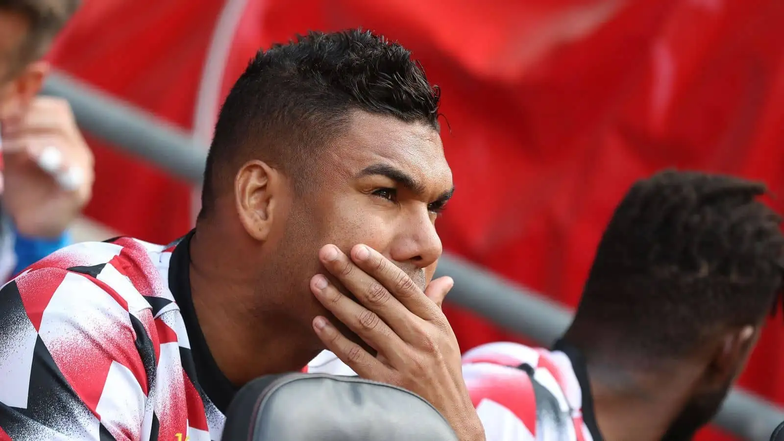 Casemiro of Manchester United sits on the subs bench during the Premier League match at St Mary's Stadium, Southampton