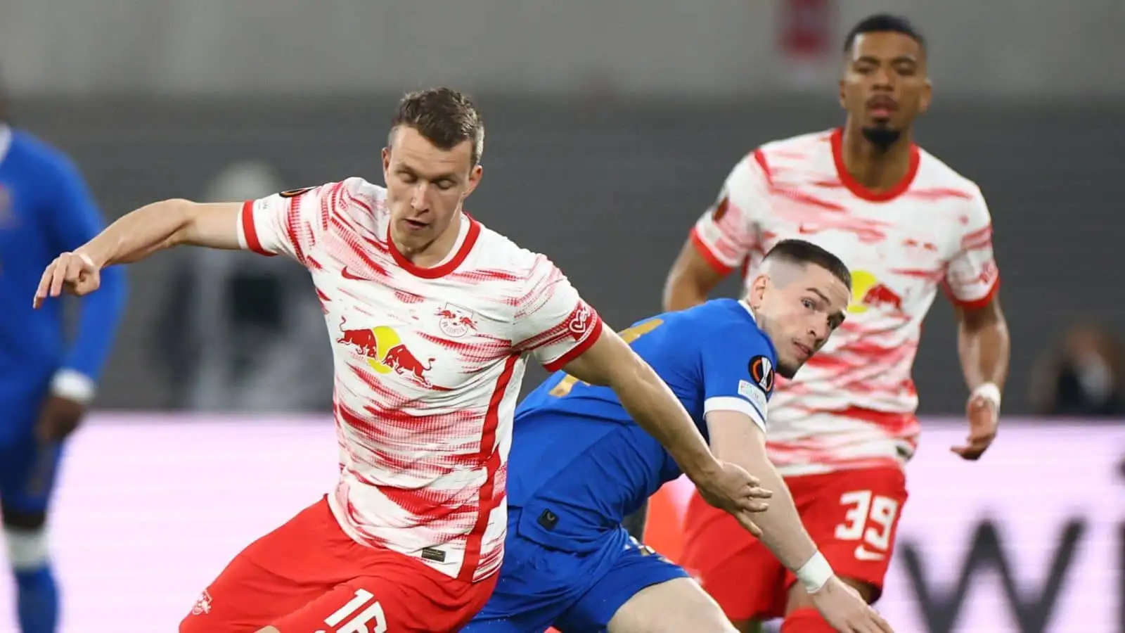 Lukas Klostermann, Ryan Kent, RB Leipzig v Rangers Europa League - Semi Final - First Leg - Red Bull Arena