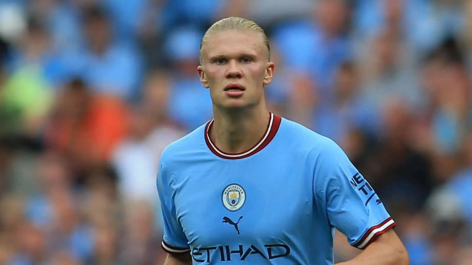 Erling Haaland, Man City striker, during Premier League game against Crystal Palace at Etihad