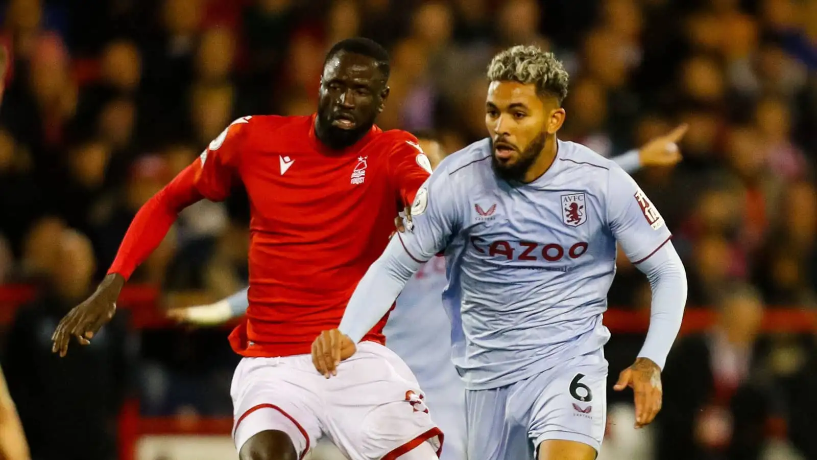 Aston Villa midfielder Douglas Luiz playing against Nottingham Forest