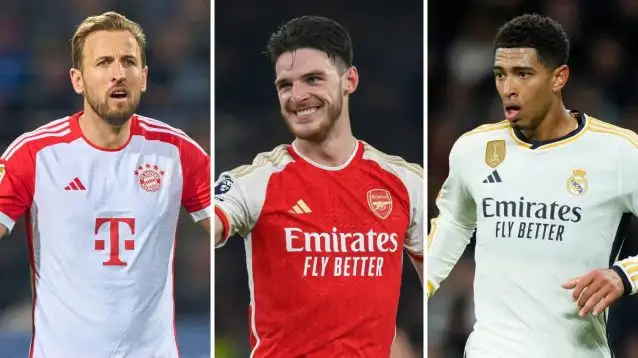 Harry Kane at Bayern Munich, Declan Rice at Arsenal and Jude Bellingham at Real Madrid