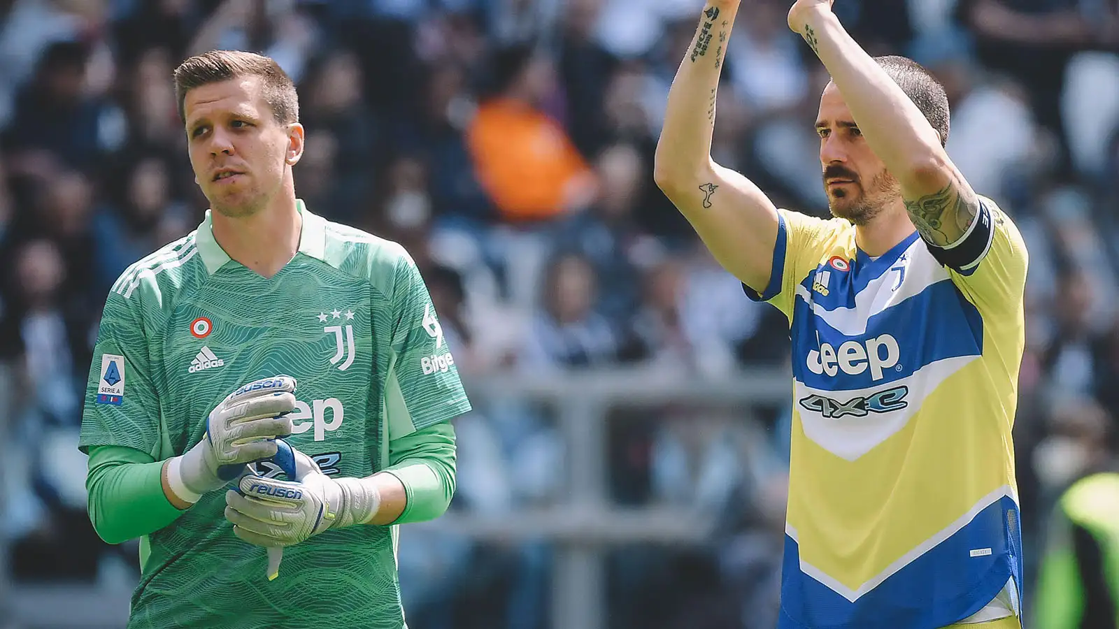 Wojciech Szczesny and Leonardo Bonucci of Juventus