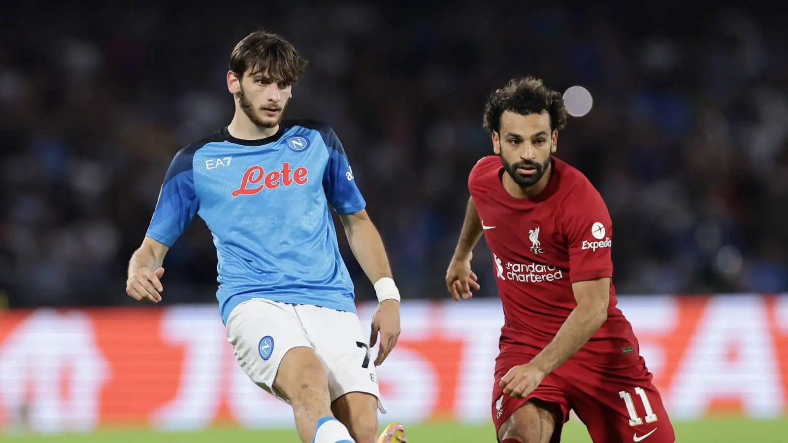 Napoli winger Khvicha Kvaratskhelia and Liverpool forward Mohamed Salah