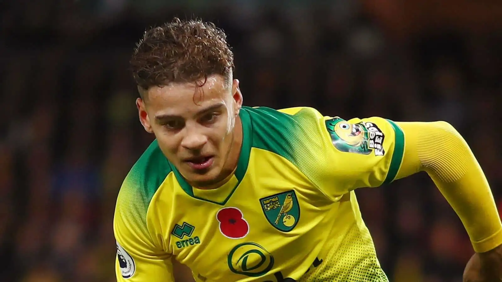 Max Aarons of Norwich City in action during the Premier League match between Norwich City and Watford FC at Carrow Road