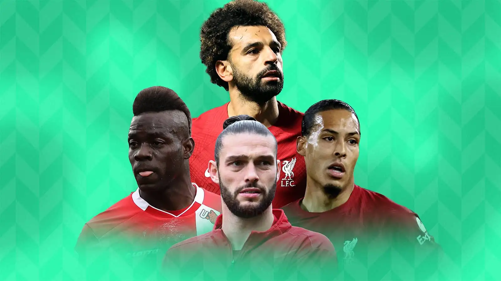 Mohamed Salah, Mario Balotelli, Andy Carroll and Virgil van Dijk. Liverpool montage, TEAMtalk.