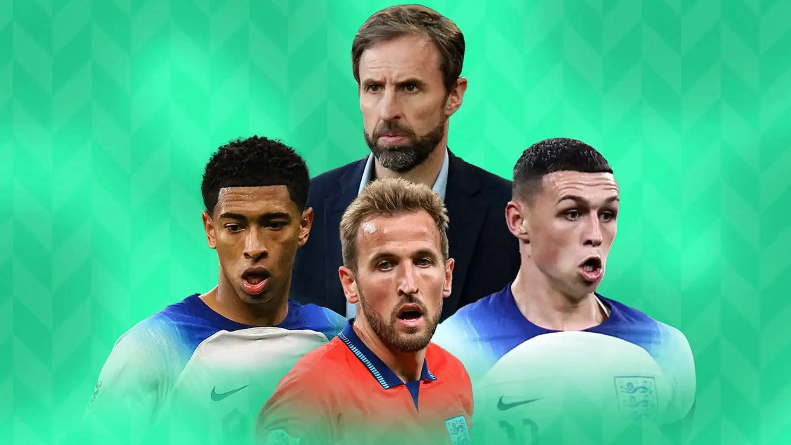 Gareth Southgate, Jude Bellingham. Phil Foden, Harry Kane England World Cup squad