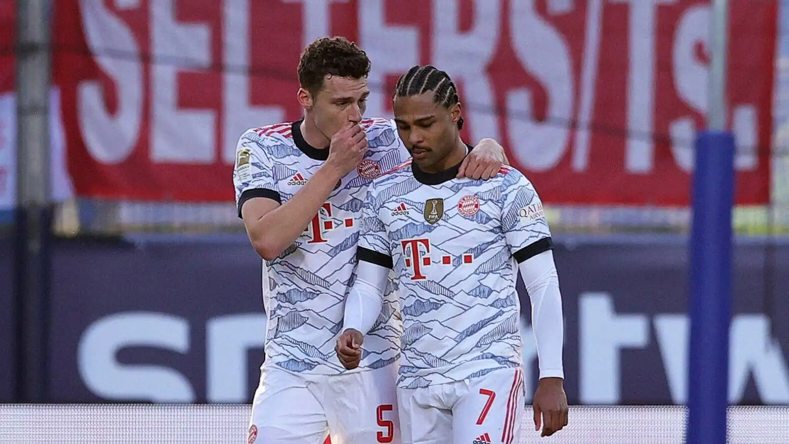 Benjamin Pavard and Serge Gnabry of Bayern Munich