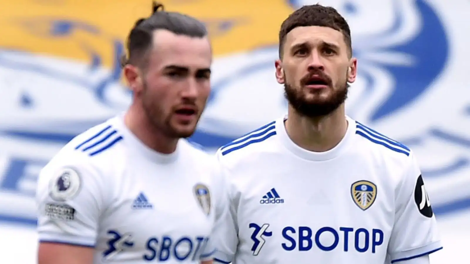 Jack Harrison, Mateusz Klich Leeds Utd during Premier League game v Leicester at King Power Stadium