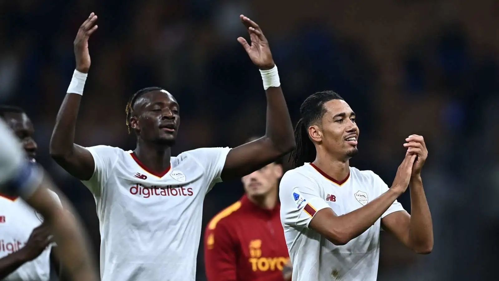 Tammy Abraham and Chris Smalling celebrating with Roma