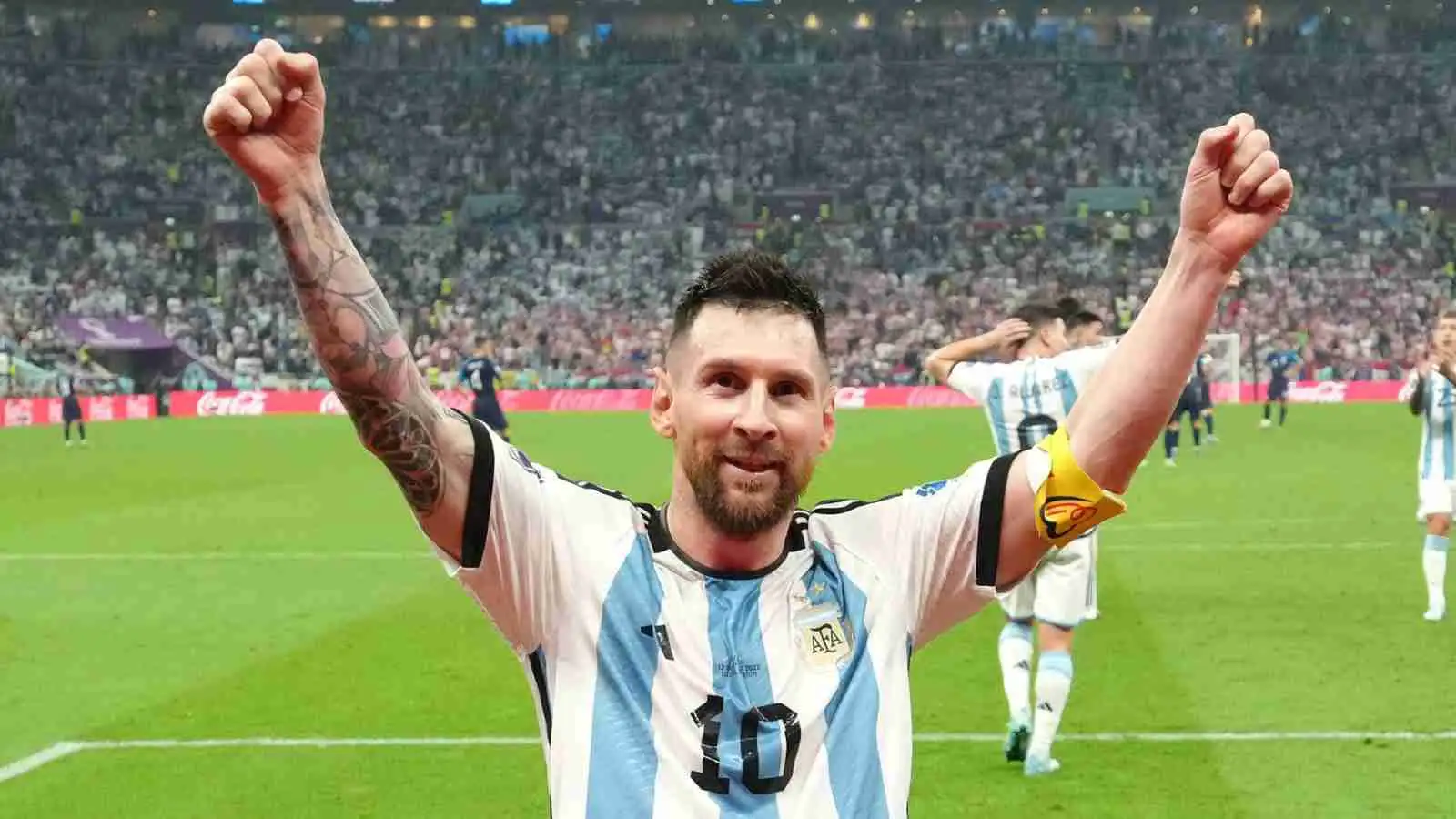 Lionel Messi celebrating for Argentina at World Cup