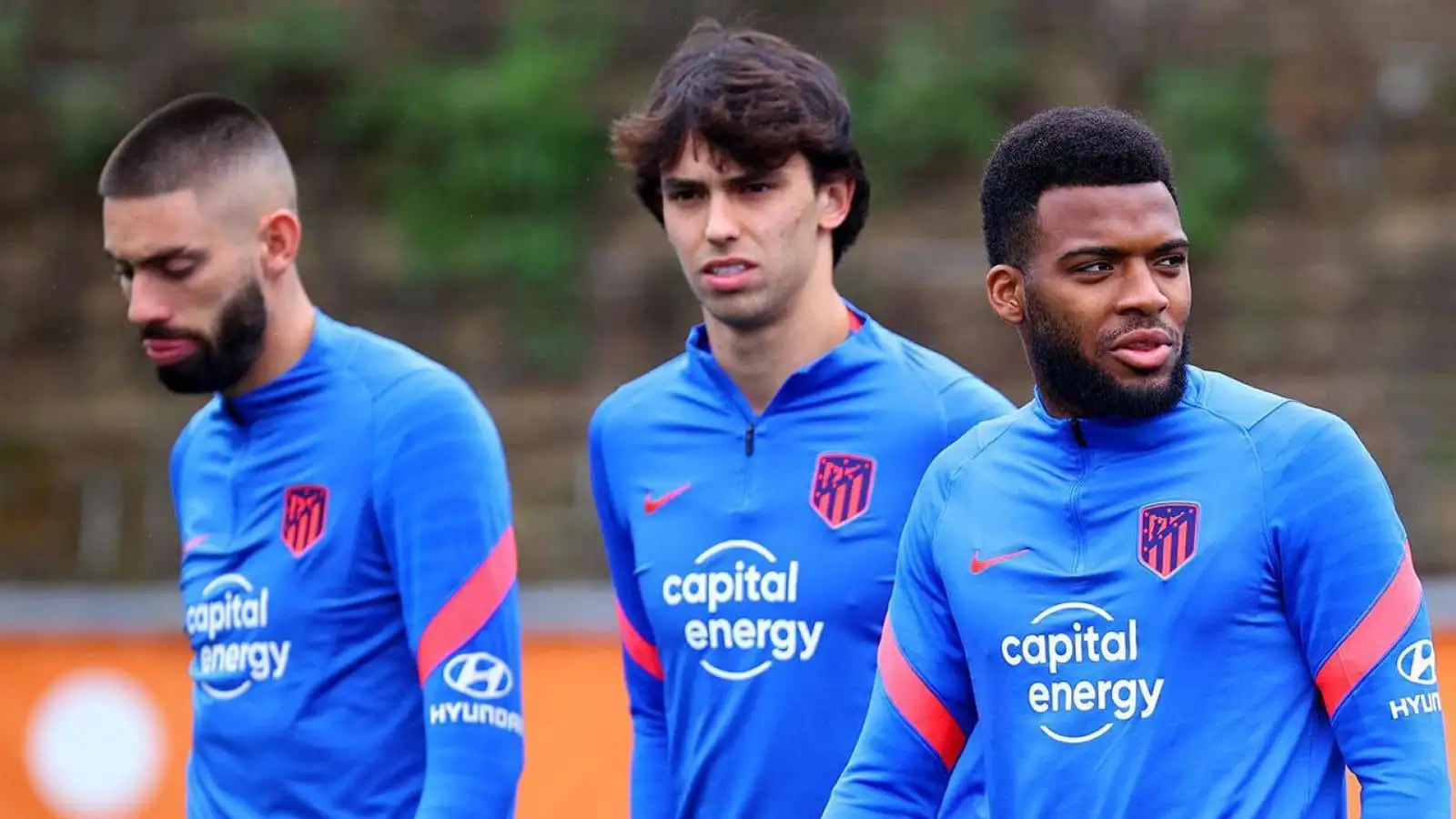 Yannick Carrasco, Joao Felix and Thomas Lemar during Atletico Madrid training session. in Majadahonda, Spain