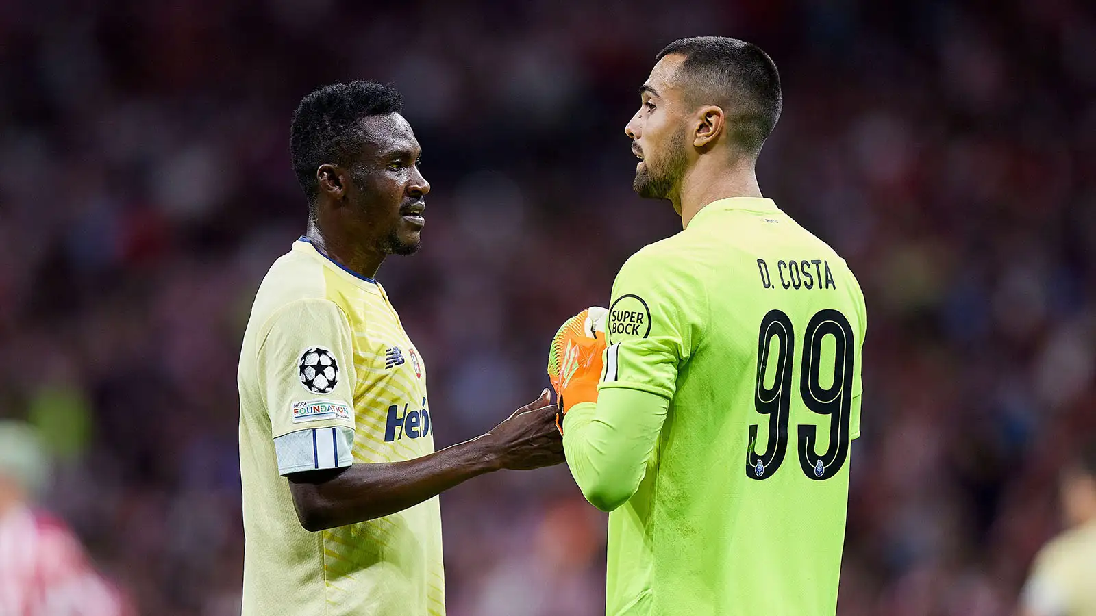 Zaidu Sanusi and Diogo Costa of Porto FC during the UEFA Champions League match between Atletico de Madrid and Porto