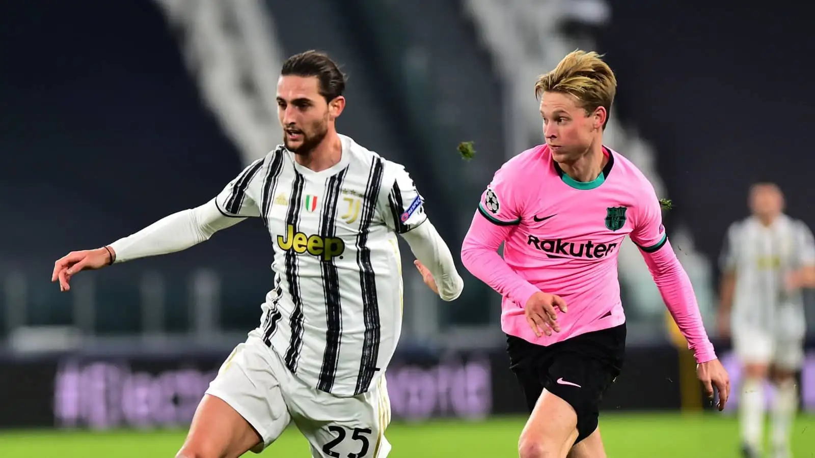 Juventus midfielder Adrien Rabiot battling Barcelona star Frenkie de Jong