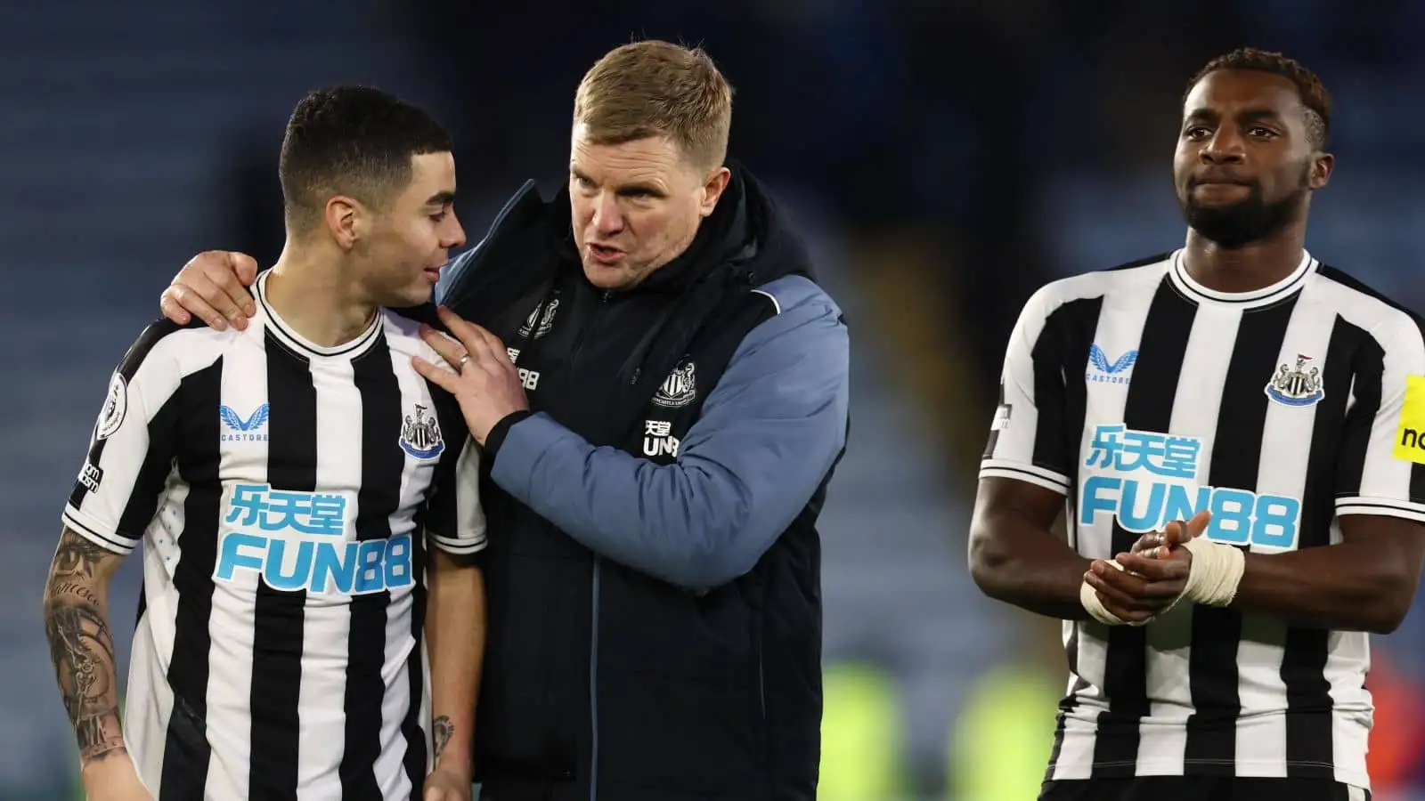 Eddie Howe, Miguel Almiron Leicester v Newcastle