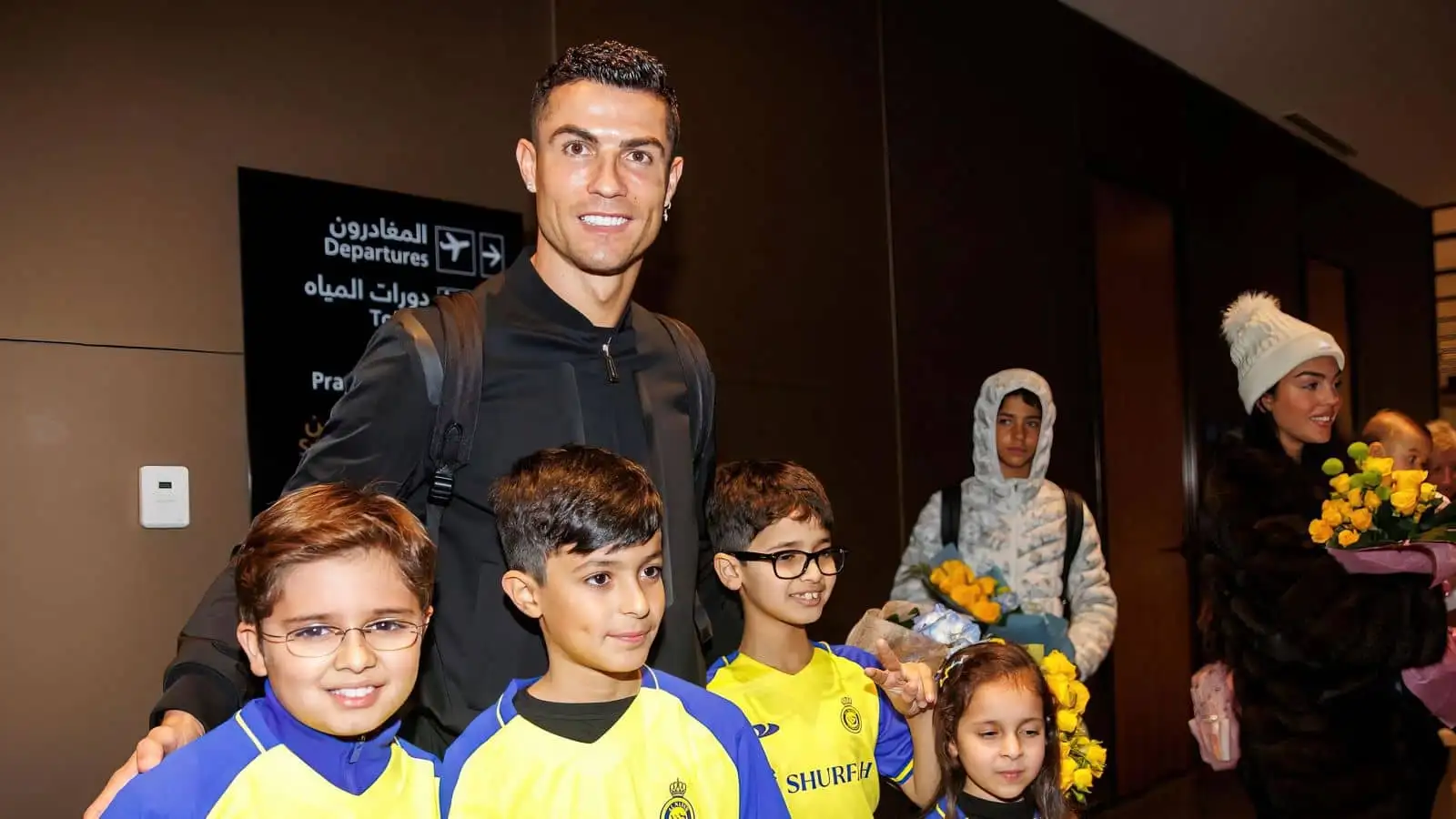 Cristiano Ronaldo and wife Georgina Rodriguez arrive to Riyadh King Khalid International airport in Riyadh, Kingdom of Saudi Arabia, on January 2, 2023, prior to his presentation by Al Nassr football club on January 3