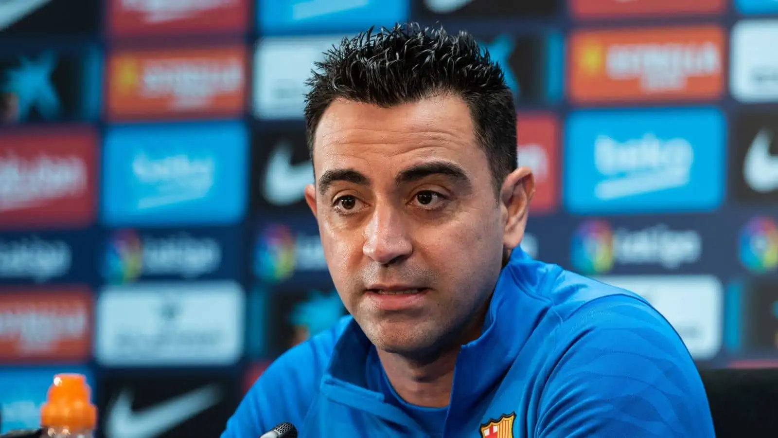 Xavi Hernandez, head coach of FC Barcelona, attends during the press conference before La Liga Match round 19 at Ciutat Esportiva Joan Gamper