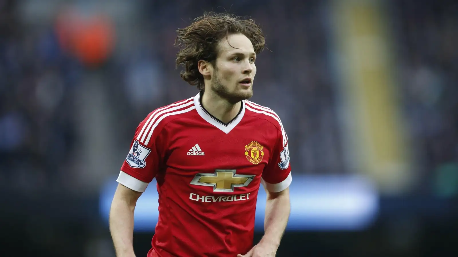 Daley Blind playing for Manchester United during a Premier League game against Manchester City. Etihad Stadium, March 2016.