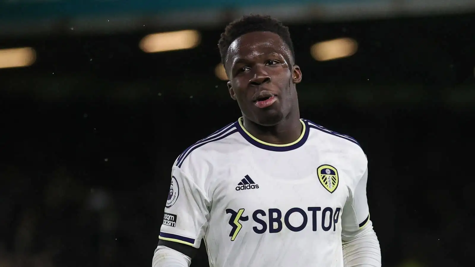 Wilfried Gnonto No 29 of Leeds United during the Premier League match Leeds United vs Manchester City at Elland Road