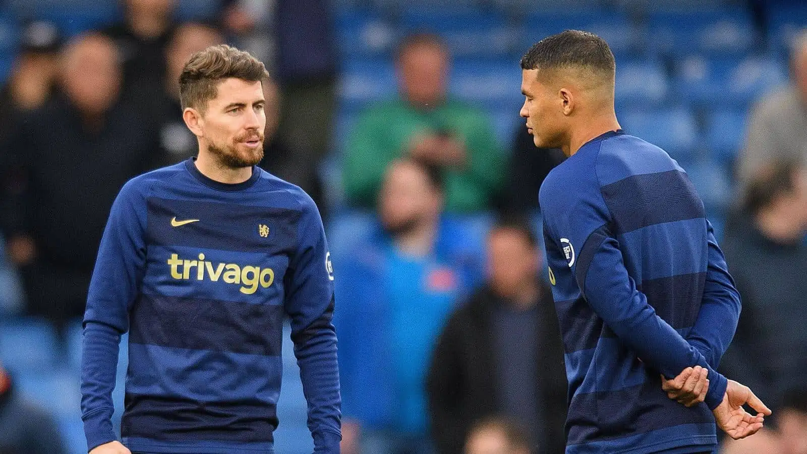 Jorginho and Thiago Silva before the Premier League match at Stamford Bridge