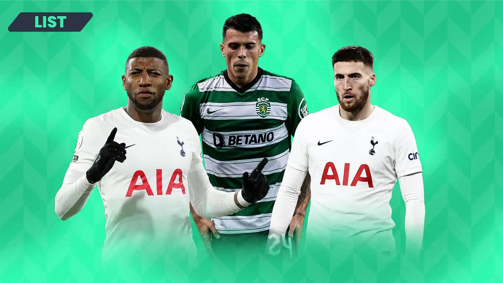 Tottenham's Emerson Royal and Matt Doherty alongside Sporting's Pedro Porro. TEAMtalk montage.