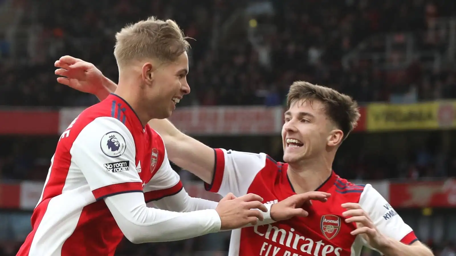 Emile Smith Rowe and Kieran Tierney of Arsenal