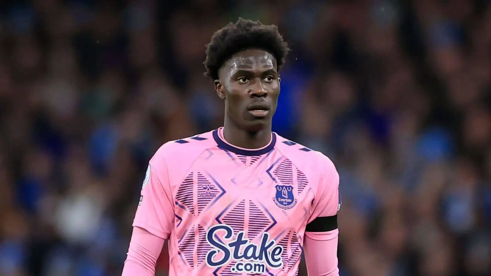 Amadou Onana No 8 of Everton during the Premier League match Manchester City vs Everton at Etihad Stadium, Manchester, United Kingdom