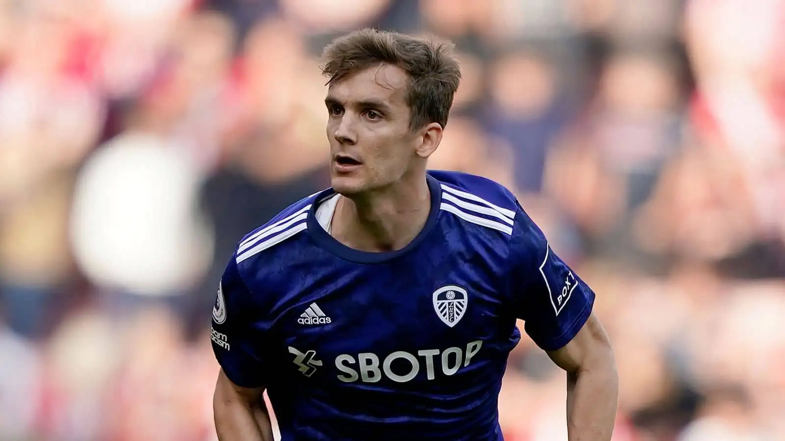 Leeds United's Diego Llorente in action during an English Premier League soccer match against Southampton at St. Mary's Stadium in Southampton