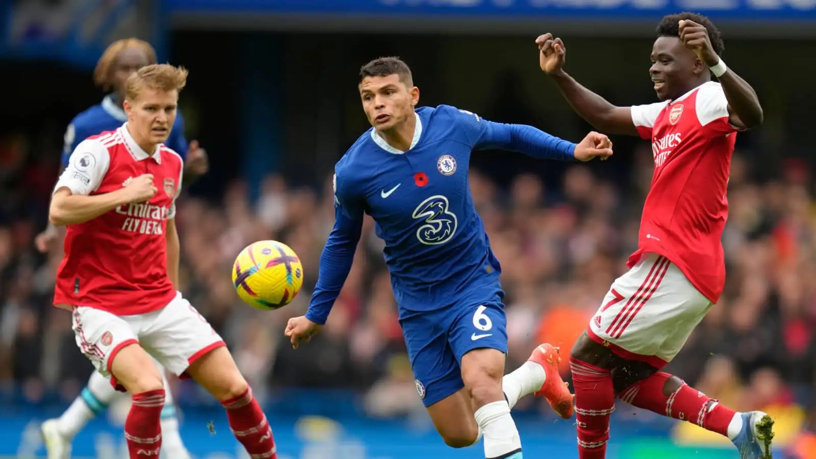 Arsenal stars Martin Odegaard and Bukayo Saka and Chelsea defender Thiago Silva