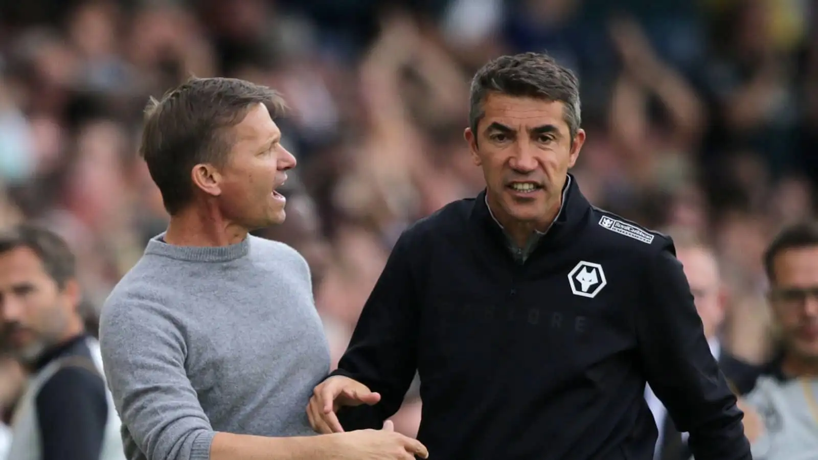Jesse Marsch argues with Bruno Lage after Leeds vs Wolves Jesse Marsch and Bruno Lage