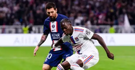 PSG forward Lionel Messi and Lyon centre-back Castello Lukeba