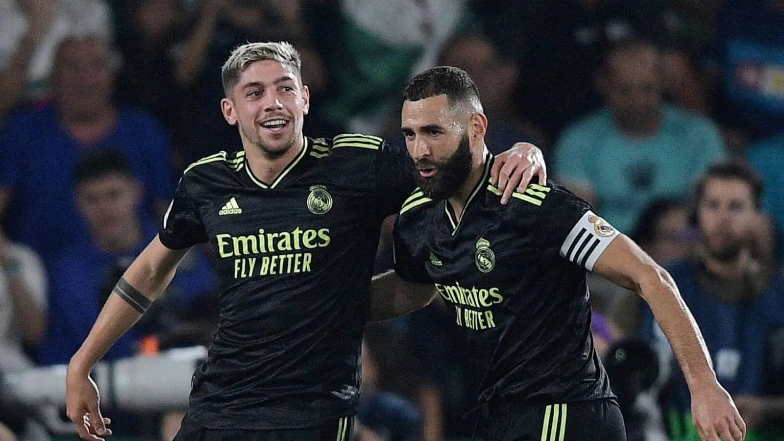 Fede Valverde and Karim Benzema of Real Madrid