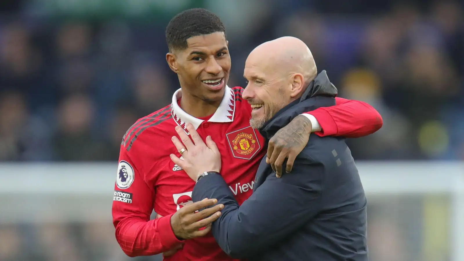 Marcus Rashford and Erik ten Hag of Man Utd