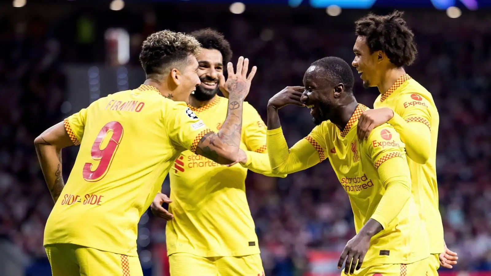 Roberto Firmino, Mo Salah, Naby Keita and Trent Alexander-Arnold of Liverpool