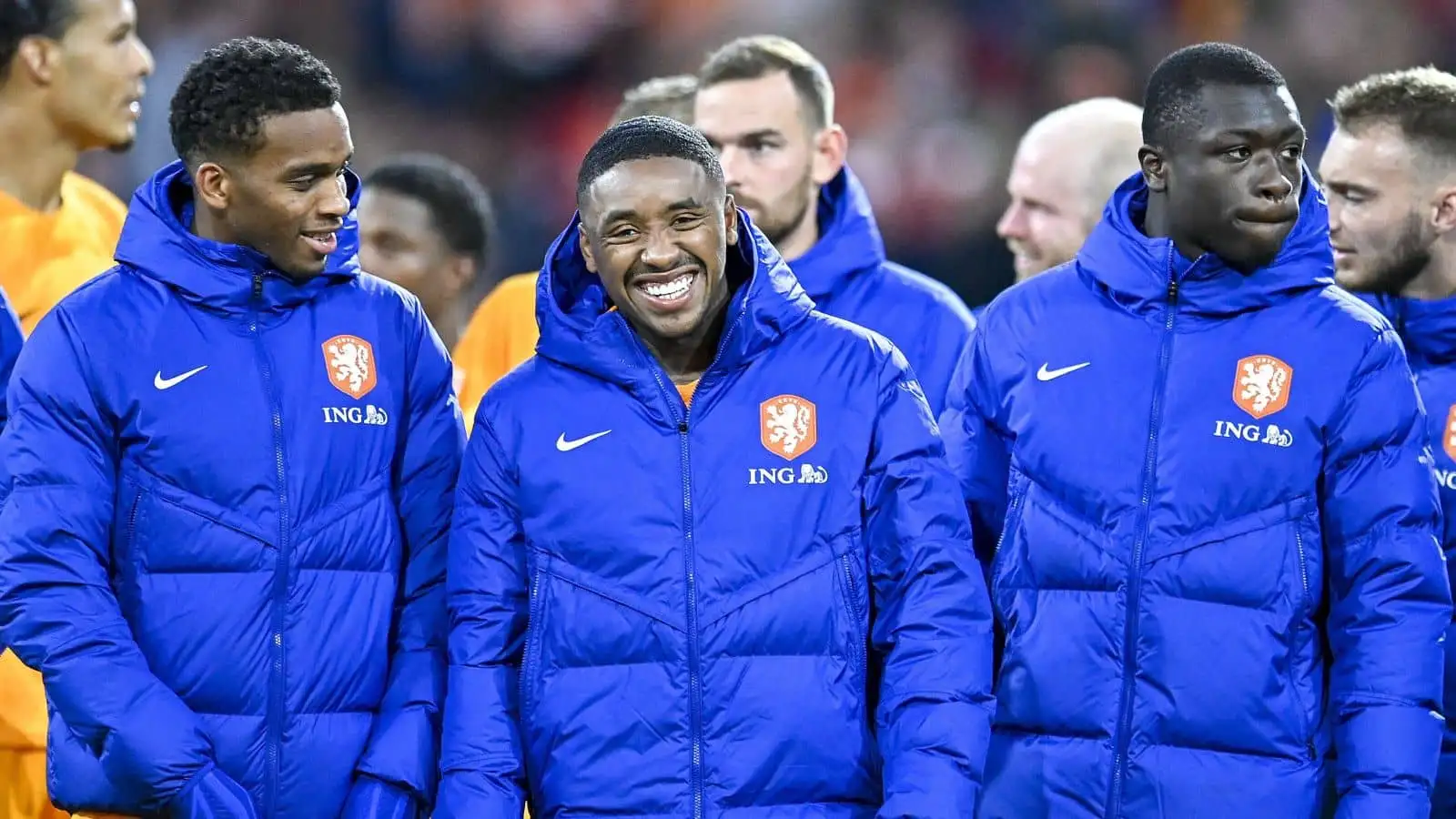 Jurrien Timber, Netherlands player Steven Bergwijn, Netherlands player Brian Brobbey during Netherlands 1-0 Belgium in Nations League at Johan Cruyff ArenA