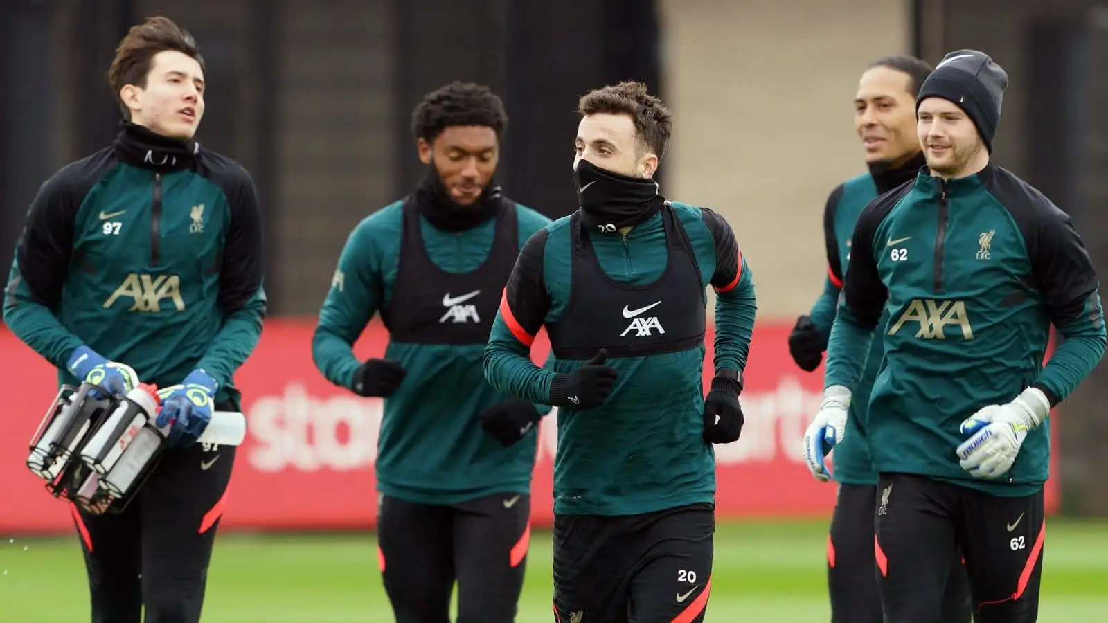 Marcelo Pitaluga, Joe Gomez, Diogo Jota, Virgil van Dijk and Caoimhin Kelleher