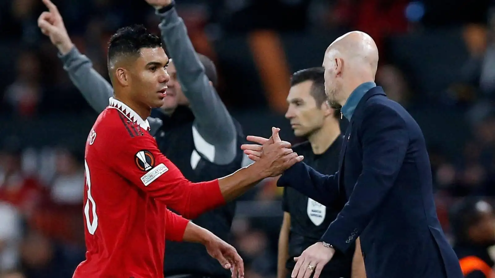 Casemiro and Erik ten Hag of Man Utd